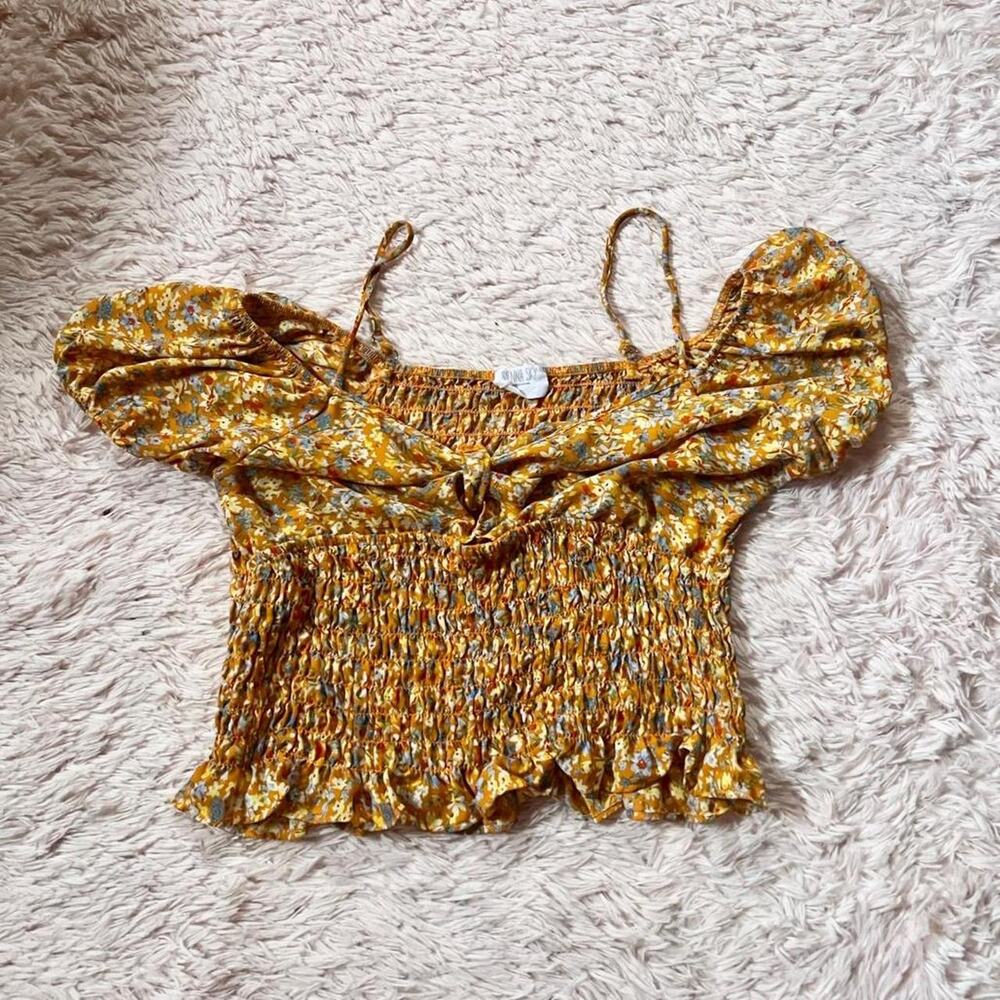 Floral Smocked Off Shoulder Cottage Core Indie‎ Hipster Earthy Festival Crop Top